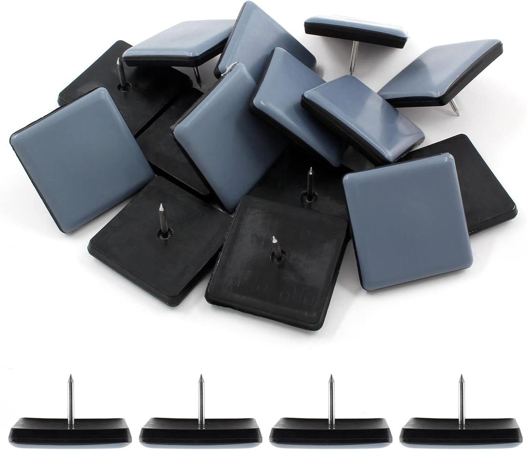 16pcs 1-1/2" (38mm) Nail on Furniture Sliders, Square Teflon Chair Feet Glides, Furniture Feet Glides Chair Leg Floor Protectors, Moving Sliders for Carpet, Cupboard (Grey, Black)
