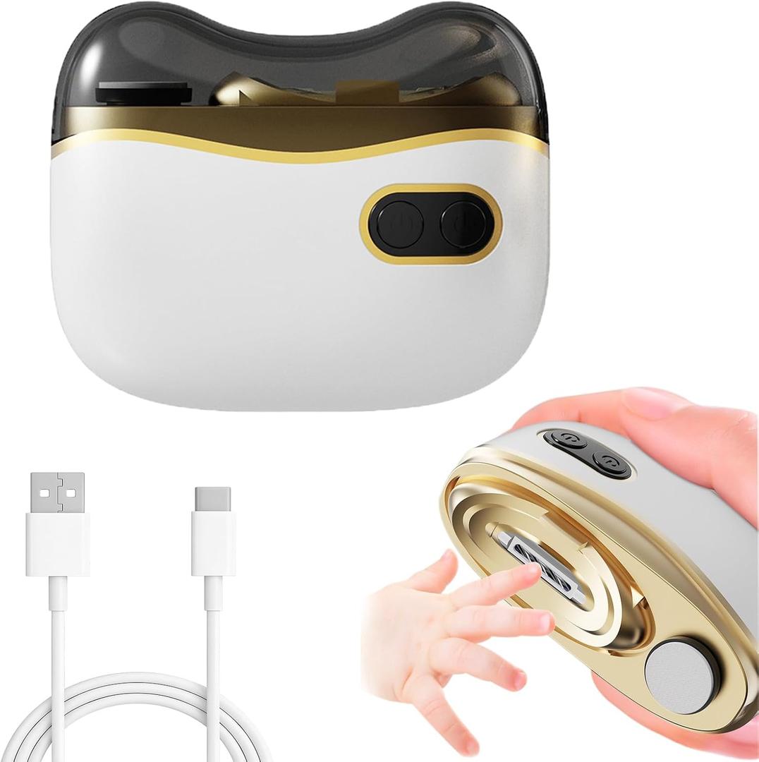 Electric Nail Clipper, Electric Automatic Nail Clippers with Light Nail Trimmer 2 Speeds Automatic Nail Clipper Storage Compartment with Debris, for Adults, the Elderly, and Children(White)