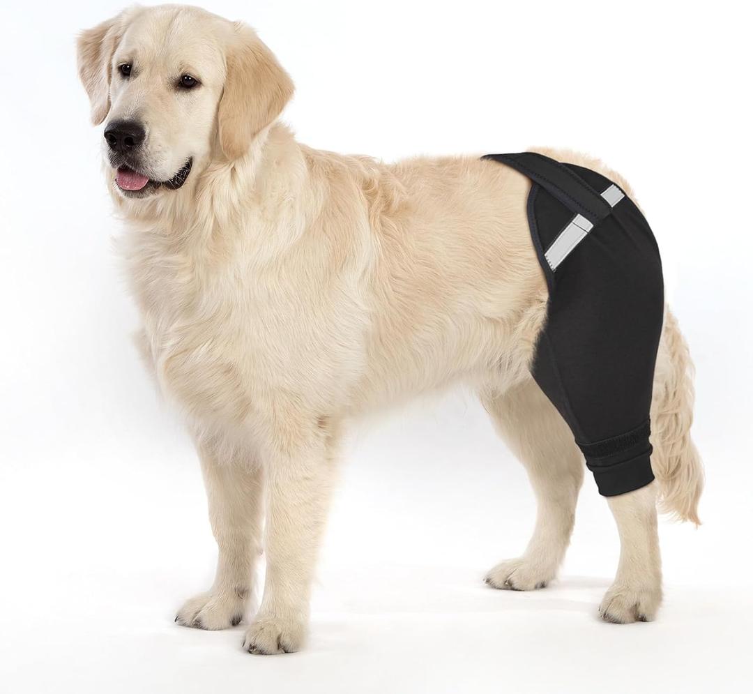 Dog Rear Leg Sleeve to Stop Licking, Upgraded Leg Shap to Stop Slipping, for TPLO Surgery, Skin Conditions, Wounds, Breathable Soft Fabric (Black, Left Leg, XXL) (Black, XXL)
