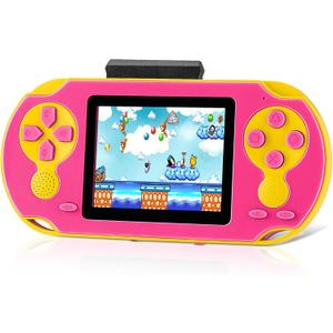 16 Bit Handheld Game for Kids, Video Game Player with Built in 230 HD Games, 3.0'' Screen Retro Electronic Machine with 3 Cartridges, Portable Rechargeable Games for Ages 3-12 (Rose Red)