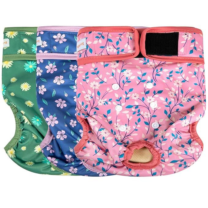 Langsprit Washable Female Dog Diapers - Doggie Reusable Diapers for Doggy Puppy Female in Period - Highly Absorbent Dog Heat Panties Flower - 1 L