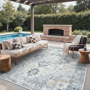 GENIMO 9x12 Outdoor Rug, Washable Quick Dry for Patio, Blue