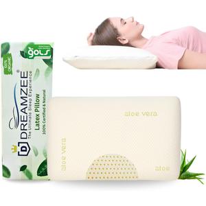 DREAMZEE Natural Latex Pillow with Aloe-Vera Zipper Fabric for Side and Stomach Sleepers Organic Bed Pillow Standard Size 24x16 Inches - with Organic Pillow Cover (Pc) Pack of 1 Off-White