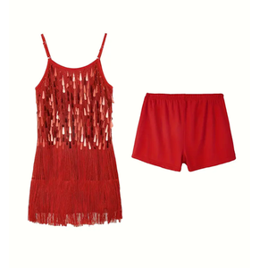 girls sequin dance dress fringe flapper two piece set shiny 
 140