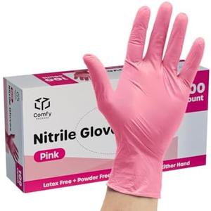 100 Count Pink Nitrile Disposable Gloves - Latex & Rubber Free, Non-Sterile Powder Free