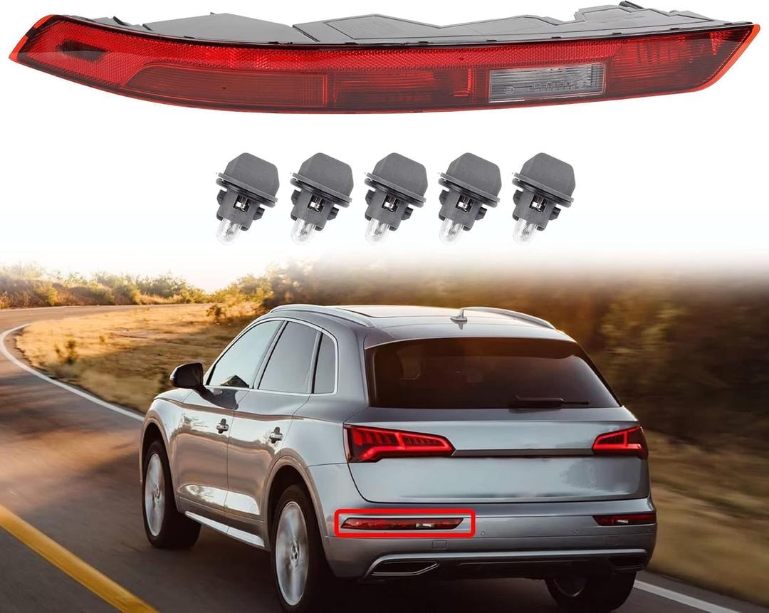 Dasbecan Rear Bumper Reflectors Light Stop Brake Tail Lights 5 Holes Compatible with Audi Q5 2017 2018 80A945069A (Left Driver Side)