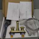 Bathroom Faucet Brushed Gold GGStudy 2 Handles 4 Inches Centerset Bathroom Vanity with Drain Assembly and Supply Hose Lavatory Mixer Double Handle Tap