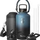 Trebo Water Bottle 64oz with Paracord Handle, Half Gallon Large Vacuum Double Wall Stainless Steel Insulated Water Jug with Holder Strap Straw Spout Lids, Leakproof Keep Cold & Hot, Indigo/Black