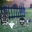 hogardeck Halloween Decorations Outdoor, 5 Pcs Metal Decorative Garden Stakes with Skulls Head, Hands & White Ghosts for Halloween Decor, Tombstone Yard Signs for Outside Garden Lawn Patio Porch (Hgmd-2173)