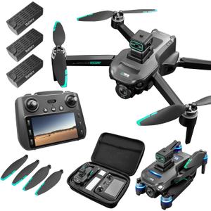 Drone with Camera 4k, GPS HD Drones for Adults, 5G Remote Controller with 5.9 Inch Screen,Obstacle Avoidance Drones, One Key Return, Optical Flow Mode Brushless Motor FPV Drone, 60 Mins Flight (Black)