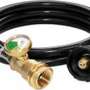DOZYANT 5 Feet Propane Tank Extension Hose with Gauge -Leak Detector Replacement for Gas Grill, Heater and All Other Propane Appliances, Acme to Male QCC/POL Fittings