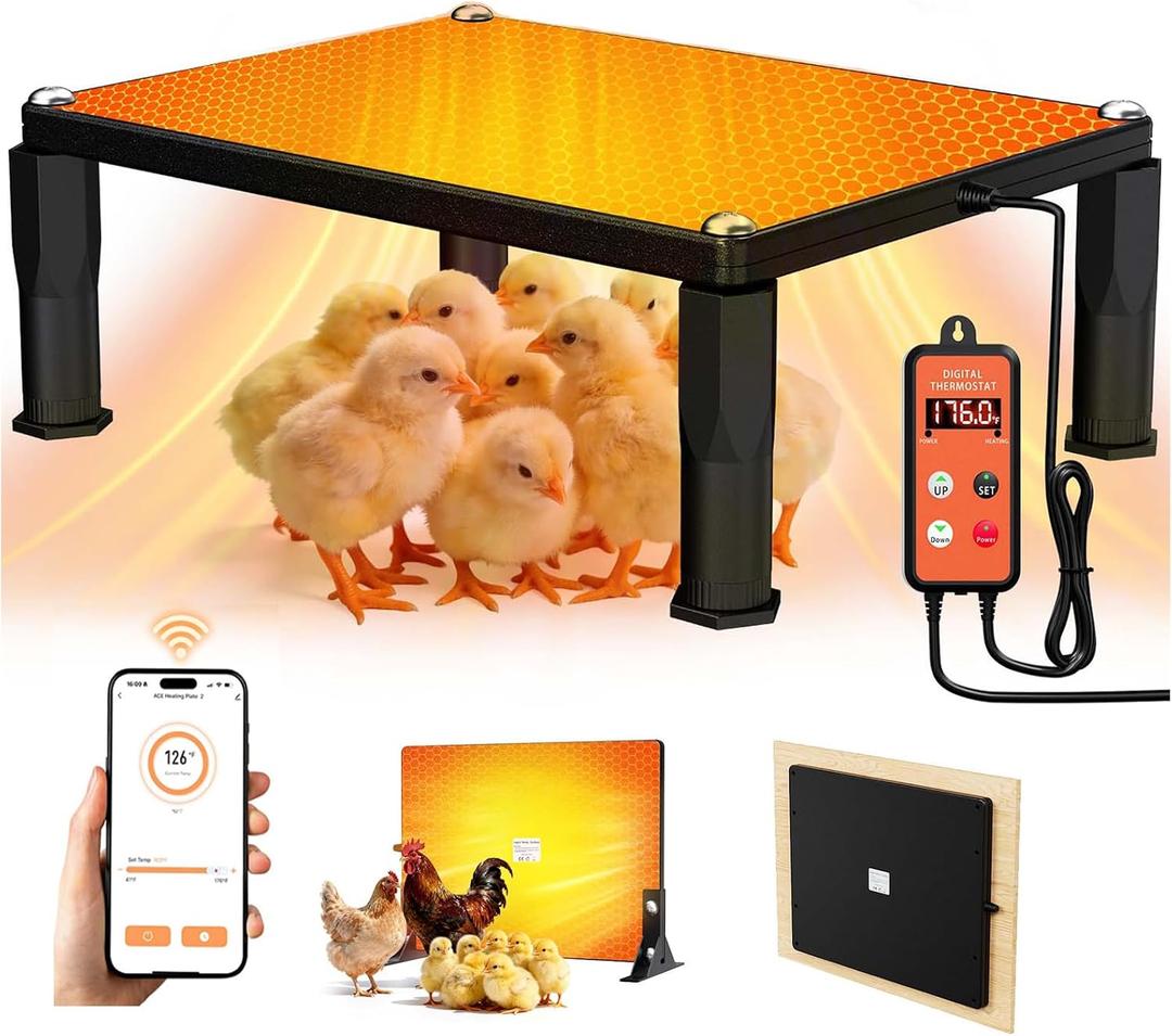 Brooder Heater for Chicks,Chicken Brooder with APP & Thermostat,Smart Chicken Coop Heater with Adjustable Temp (41~176) & 24H Timer,120 Watts Radiant Heat Flat Panel Heaters for Winter