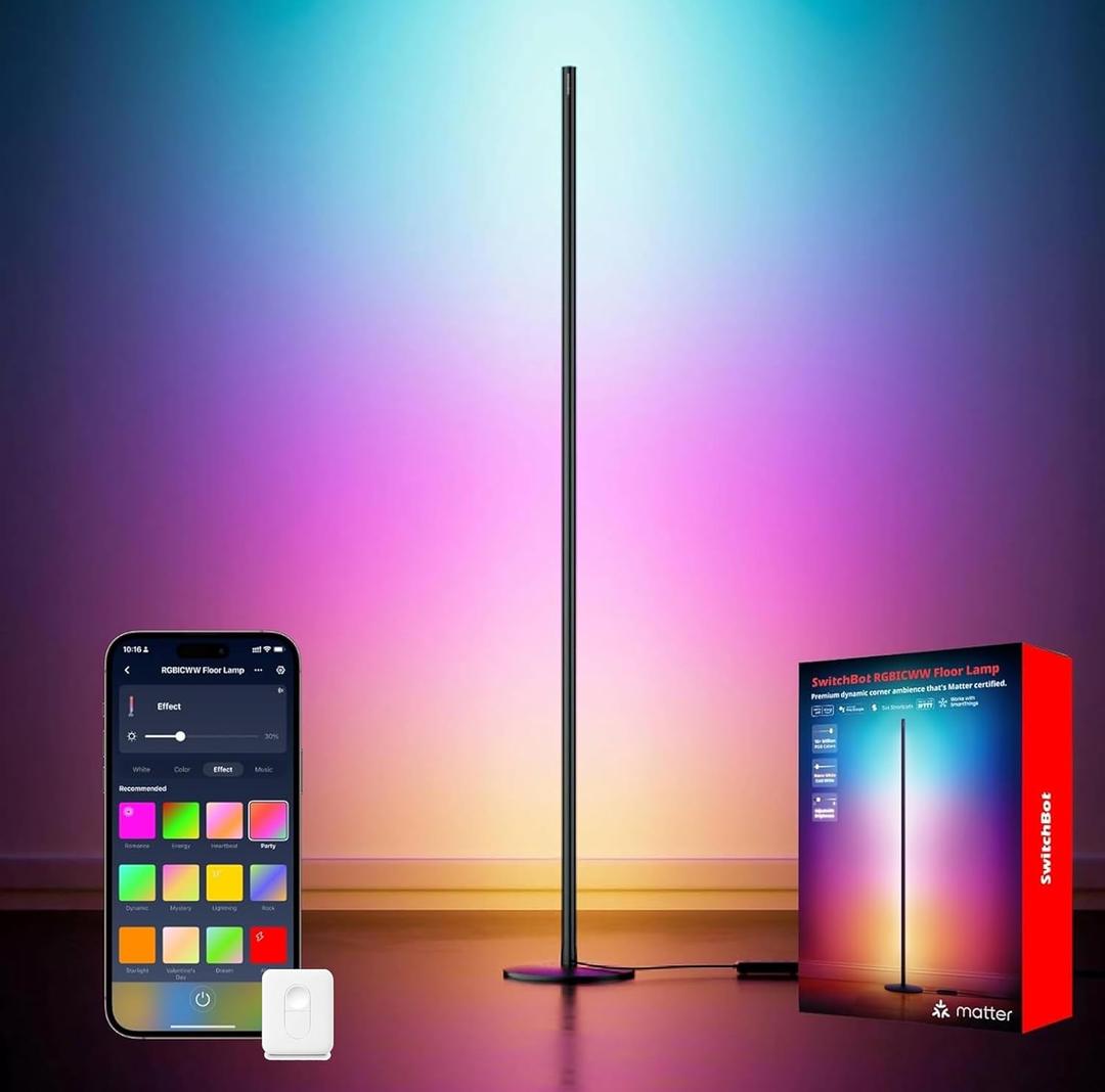 SwitchBot Smart RGBICWW App-Controlled Floor Lamp with Matter with Remote, Warm & Cool White, Alexa-Compatible Lamp, Works with Apple Home, Google HOM, Lamp for Living Room for Bedroom