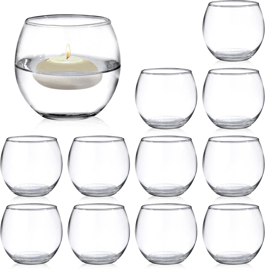 Set of 12 Clear Glass Tealight Candle Holder, 2.6'' H x 3.1'' W, Round Votive Candle Holders Bulk, Small Bowl Candle Holder for Wedding Table Centerpiece Home Decor (Medium)