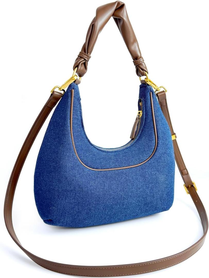 Denim Shoulder Bags for Women,Crescent Denim Crossbody Bags,Top Handle Jean Purse