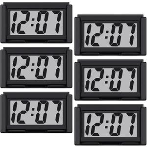 Frienda 6 Pieces Mini Digital Clock Small Digital Clock Stick on Battery Operated Self Adhesive Bracket for Car Dashboard Fridge (Black)
