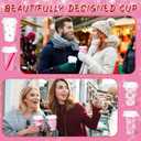 Layhit 100 Sets Pink Christmas Disposable Coffee Cups with Lids Sleeves and Stirring Straws 12oz Snowflake Coffee Paper Cups for Christmas Party Supplies