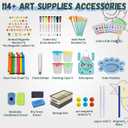 Easel for Kids,Adjustable Wooden Art Easel for Kids,114+ Art Supplies,Double Sided Magnetic Chalkboard and White Board for Kid,Drawing and Painting for Aged 2-4,5-7,8-12,2 Paper Rolls, 21.65" X 27.8" X 1.18"