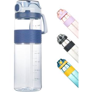 Kerilyn 28oz Clear Water Bottle with Straw, Flip Top Water Bottle with Carrying Loop, Leak-Proof Sports Water Bottle, BPA Free, for School, Travel, Outdoor, Navy