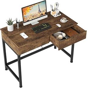 CAIYUN 40“ Small Desk for Bedroom, Computer Desk with 2 Wooden Drawers, Home Office Desk with Storage, Vanity Desk, Kids Study Writing Desk for Small Space, Vintage Table for Bedroom, (Rustic Brown)