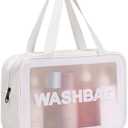 DAPOWER Travel Toiletry Bag for Women and Men, Matte Translucent Toiletry Bag with Handy Handle, Makeup Cosmetic Organizer Bag for Travel Toiletries Accessories (White)