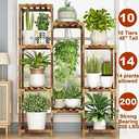 HOMKIRT Plant Stand for Indoor Outdoor, 10 Tier Tall Large Plant Shelf Rack for Multiple Pots, Flower Stand for Patio Porch Living Room Balcony Corner Garden Office, Boho Style Plant Table Holder