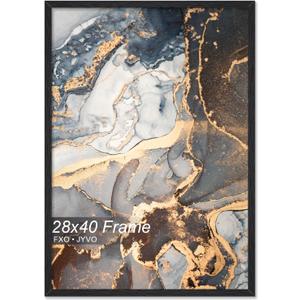 Fxojyvo Engineered Wood 28x40 Frame, Black Picture Frame for 28 x 40 Inch Poster Puzzle Photo, Light Weight 28 by 40 Poster Frame with Wood-grain for Wall - 1 Pack/Black/28 x40