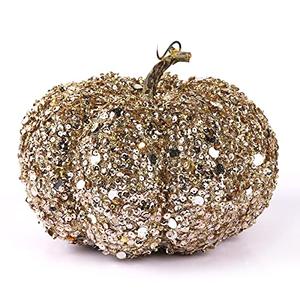 DomeStar Artificial Glitter Pumpkin, Gold Faux Pumpkin Harvest Table Centerpiece for Fall, Halloween & Thanksgiving Decorations