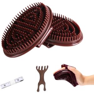 2 Pack Magnetic Meridian Brush Set for Belly Sculpting & Body Massage, Soft Silicone Cellulite Massager for Back Legs Arms, Portable Home Spa Tool with Scalp Comb & Tape Measure (Brown)