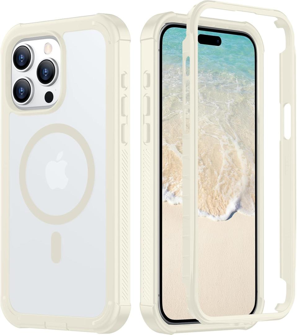 Red2Fire Magnetic for iPhone 15 Pro Max Case, [Compatible with MagSafe][Military Grade Drop Protection][Heavy Duty Shockproof] Non-Slip Translucent Matte Bumper Phone Case for iPhone 15 Pro Max 6.7" (Antique White)
