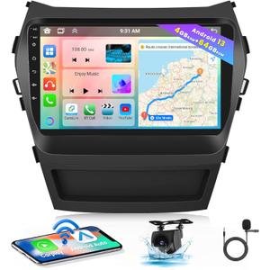 Hikity for Hyundai Santa Fe IX45 2013-2017 Radio, 8 Core 4+64GB Android 13 Car Stereo 9 Inch IPS Touchscreen Car Radio with Wireless Carplay Android Auto 59UI GPS WiFi 32EQ DSP Backup Camrea