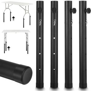 MAQUITA Table Leg Extenders for Folding Tables, 4 Pack Heavy Duty Steel Adjustable Folding Table Leg Risers, 4 Heights (3.6in / 6.7in / 10in / 13in), Black, Round, Modern Style