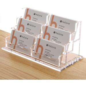 HeZone Business Cards Holder Display for Desk, Clear Acrylic Multiple 3 Tier 6 Slot Business Card Stand, Holds 300 Cards-1 Pack (6 Slots-H)