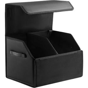 Car Organizers for Trunk for Suv Sedan, Leather Storage Box,Magnetic Lid,Collapsible and Adjustable,16.5 inches (Medium, Black)
