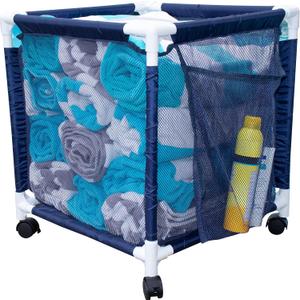Essentially Yours Rolling Pool Storage Small Organizer Bin, (18" W x 18" L x 20" H), Blue / White Style 417244