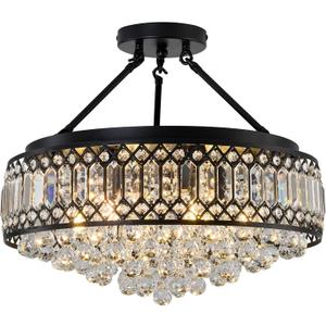 YYJLX Modern Crystal Chandelier Black Semi Flush Mount Ceiling Light Large Low Ceiling Chandelier for Living Room Dining Room Kitchen Bedroom Foyer Entryway
