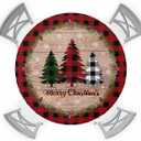 Christmas Elastic Round Tablecloth, Christmas Tree Red Buffalo Plaid Xmas Snowflake Fitted Tablecloths for Round Table Oil-Proof Waterproof Table Cloth (Fit for 55" - 60" Round Tables)