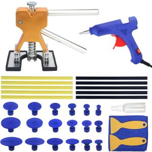 Tosucs Dent Repair Tool Paintless Car Dent Puller Kit with 18 Taps and Glue Gun Adjustable Dent Repair Removal Lifter Pull Tool for Automobiles, Refrigerator, Motorcycle, Metal Dent Repair(34pcs)