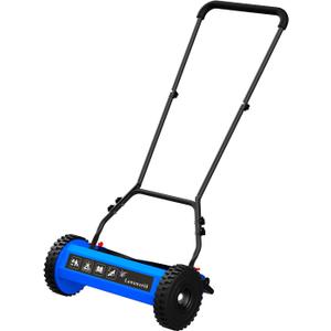 14-Inch Reel Lawn Mower with Tool-Free Blade Adjustment, 5-Blade Manual Push Lawn Mower, 5-Position Height Adjustable Hand Push Reel Mower for Small Yards