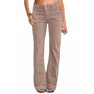 Flamingals Women's Wide Leg Pants for Women Mid Waist Dress Flare Straight Leg Corduroy Pants Work 31" Inseam Trouser Khaki Grey S