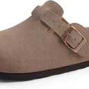 Genuine Suede Clogs for Women Men Soft Cork Footbed Leather Mules Comfort Potato Shoes with Arch Support (11.5-12 Women/10-10.5 Men, Mocha)