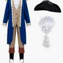 Spooktacular Creations George Washington Costume for Kids, Colonial Boys Costume with Wig and Hat for Halloween DressUp Party
