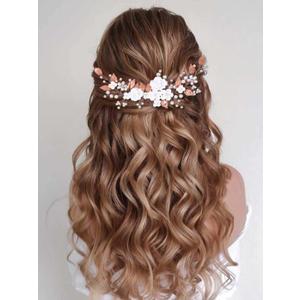 CASDRE Flower Bride Wedding Hair Vine Pearl Bridal Headpiece Leaf Hair Accessories Hair Piece for Women and Girls (C Rose Gold)