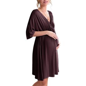 Ekouaer 3 in 1 Labor/Delivery/Hospital Gown Maternity Dress Nursing Nightgown Sleepwear for Breastfeeding (Medium, Maroon)