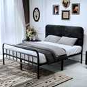 14Inch Metal Bed Frame,Full Size Bed Frame with Upholstered Headboard,Heavy Duty Sturdy Mattress Foundation,Easy Assembly,No Box Spring Needed,Black-Full