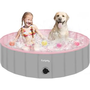 Furrybaby Dog Pool, Kiddie Pool Hard Plastic Foldable Dog Pools for Large Dogs Portable Pet Doggie Wading Swimming (Pink 47'') Indoor and Outdoor