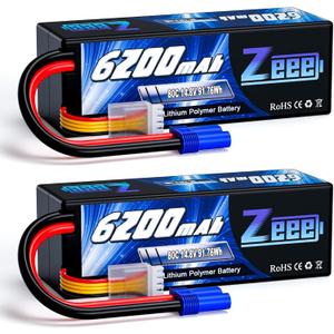 Zeee 4S Lipo Battery 6200mAh 14.8V 80C Hard Case Battery with EC5 Connector for Car Truck Tank RC Buggy Truggy Racing Hobby(2 Packs)