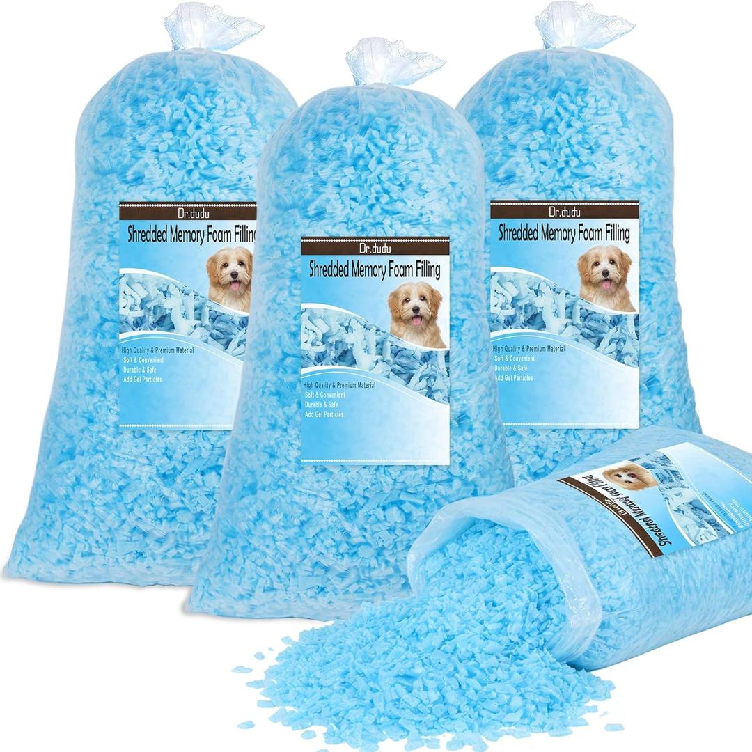 DR.DUDU 20 lbs Bean Bag Filler Foam, Shredded Gel Memory Foam Filling, Premium Soft and Comfortable Pillow Stuffing Foam for Couch Cushion Dog Bed Chair Arts Crafts Stuffed Animal (Blue)
