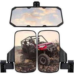 UTV Ranger Side Mirrors and UTV Center Mirror Set Compatible With 2015-2025 Polaris Ranger 500 570 900 1000 XP with Pro-Fit Profiled Tube