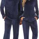 Ekouaer Couples Matching Pajamas Sets Velvet PJs Set for Men and Women Velour Long Sleeve Sleepwear S-XXL (Blue)